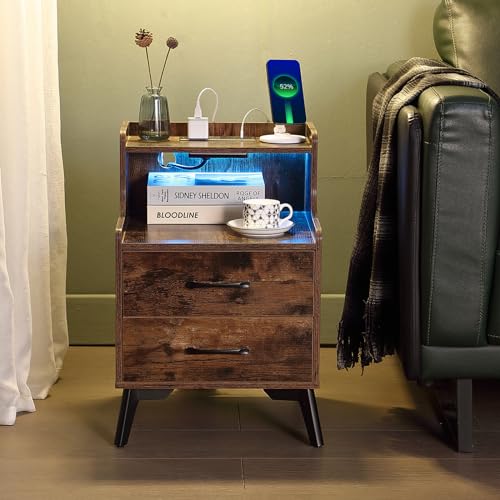 Nightstands Set 2 with Drawers, Solid Wood Legs, Bedside Tables for Bedroom U208