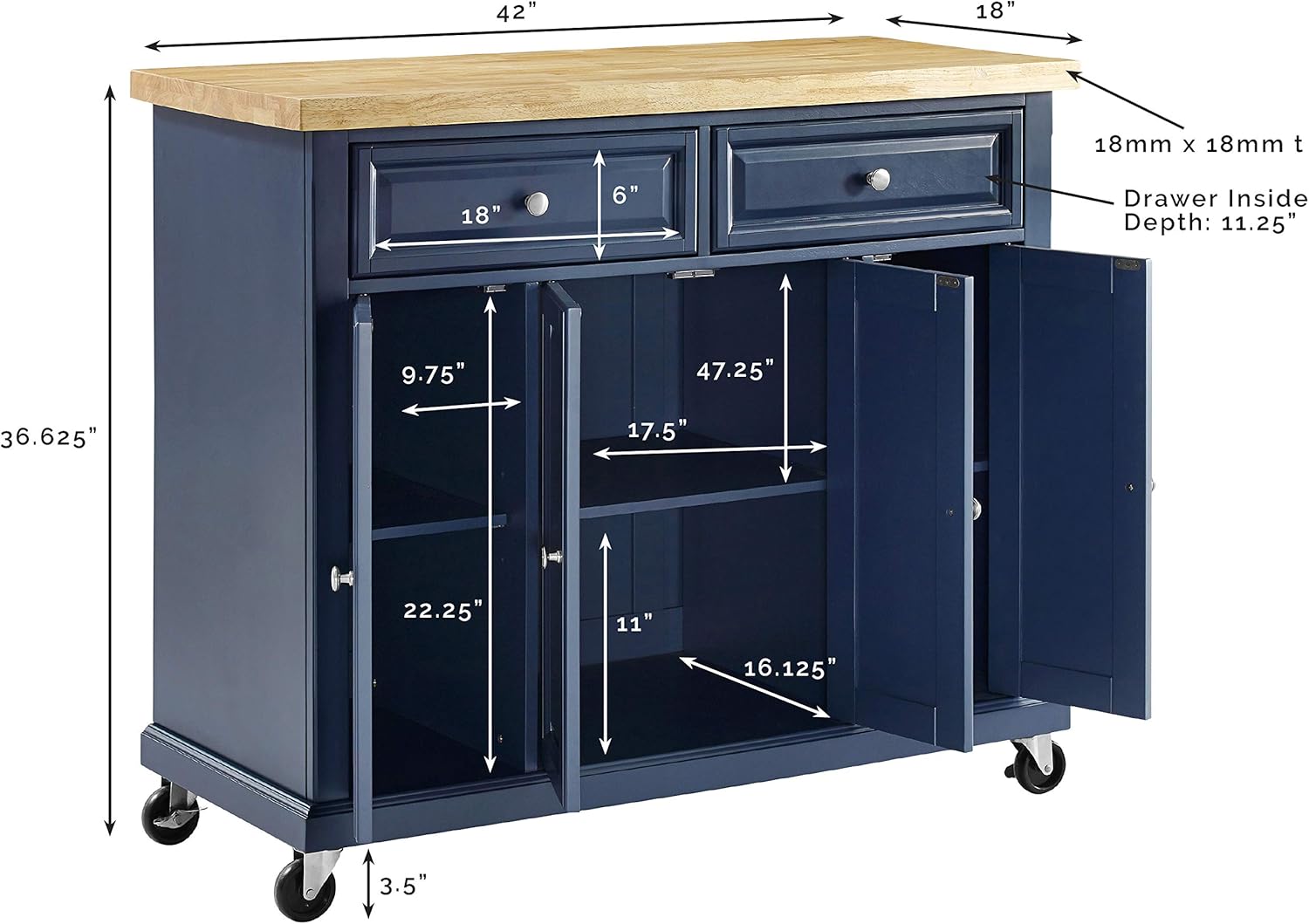 Crosley Furniture Madison Kitchen Island with Butcher Block Top, Navy P658070