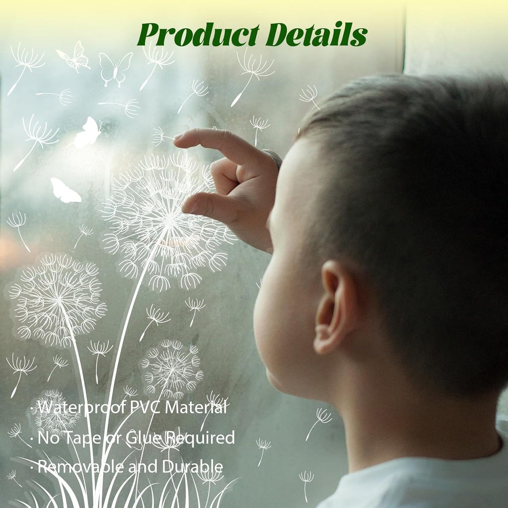 White Dandelion Window Clings Butterfly Sticker Self-Adhesive DIY Decals for Home Glass Door Decor T466634
