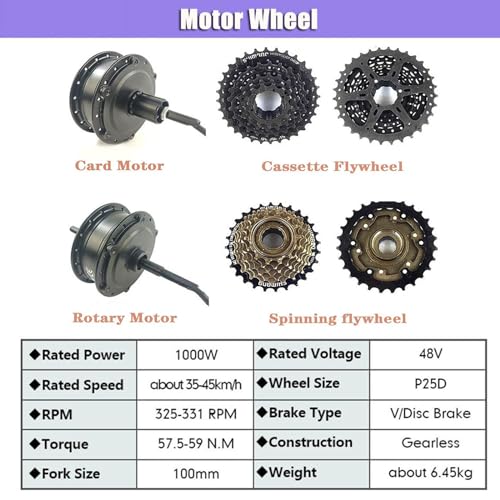 Electric Bike Conversion Kit 48V 1000W Rear Wheel Hub Motor C4964