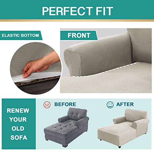 OKYUK Chaise Lounge Slipcover, Jacquard Stretch, Machine Washable, Fossil B675845