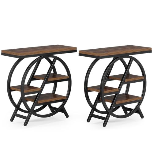 Tribesigns 3-Tier Narrow End Table with Storage, Wood and Metal Frame P9793