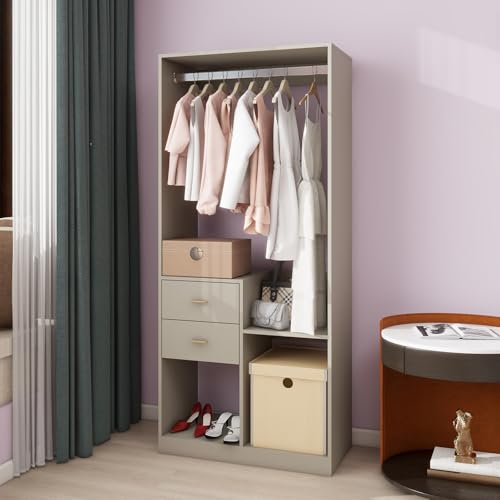 Wooden Wall Mount Closet System with 4 Drawers and Shelves, 63"W Y634