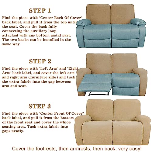 Stretch Recliner Couch Covers 4 Seat, Soft Velvet Slipcover with Pocket, Royal Blue C71228