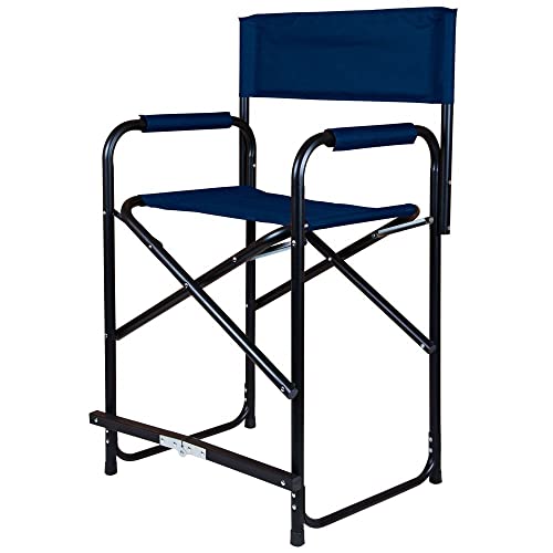 Tall Folding Director's Chair, Black, Lightweight Aluminum Frame A598