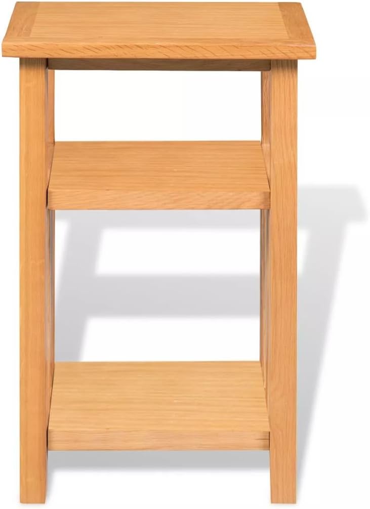 Nightstand with Magazine Shelf, Sturdy Oak Wood End Table W3083