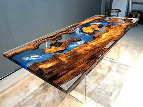 Customized Large Clear Blue EPOXY Table, Resin Dining Table for 2, 4, 6, 8 River Dining Table Top, Wood Epoxy Coffee Table Top Living Room Table (28.5" Inches Tall, 48 x 24inches)