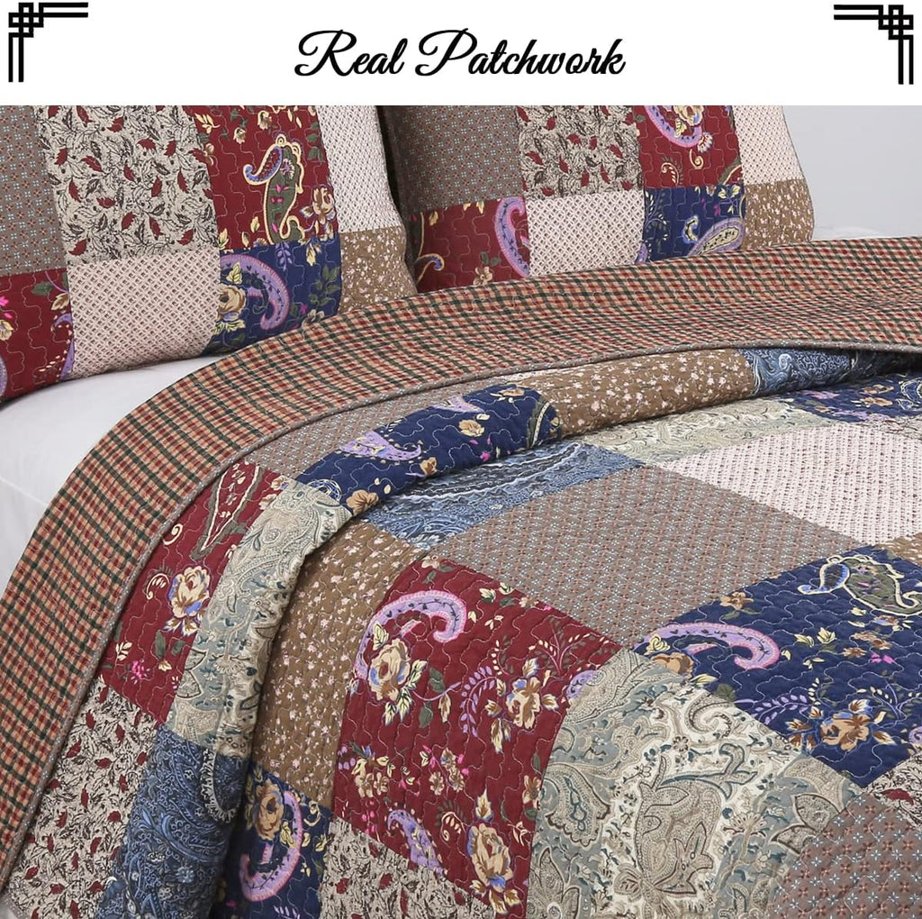 Cozy Line Home Fashions Floral Paisley 100% Cotton Patchwork Quilt Bedding Set, King D5059