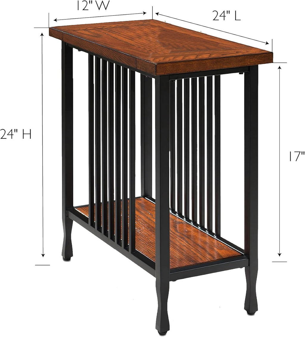 Leick Home Ironcraft Rustic Narrow Chairside Table with Shelf, Mission Oak and Matte Black F405