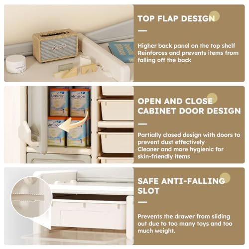 Toy Storage Organizer for Kids with 10 Bins, 2 Cabinets and 3 Shelves S6149