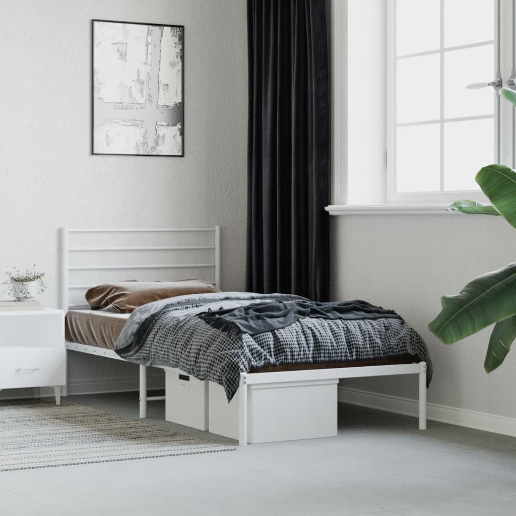 Asomie Metal Bed Frame with Headboard White I247478