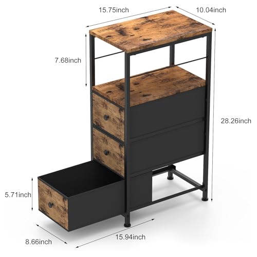 YBING Narrow Side Table with 3 Fabric Drawers, Black G2131