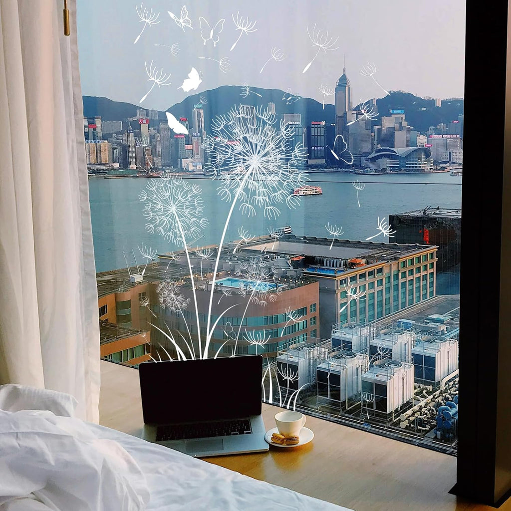 White Dandelion Window Clings Butterfly Sticker Self-Adhesive DIY Decals for Home Glass Door Decor T466634