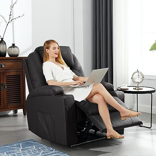 Power Recliner Chair with Heat and Massage, PU Leather, Brown Y487