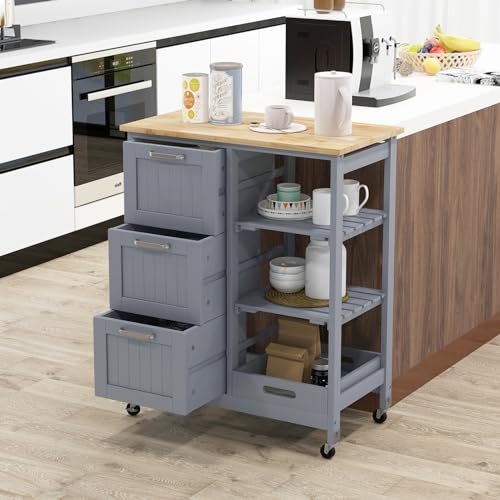 Kitchen Island Rolling Storage Cart with Drawers & Removable Tray S3893