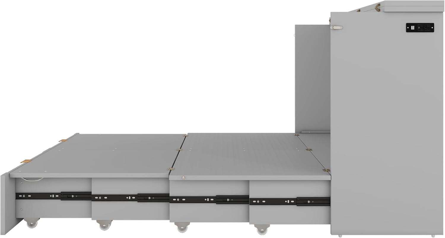 Murphy Bed Wall Bed with Storage Drawers, Foldable Platform Bed, Gray Full Size with USB Ports Q180395