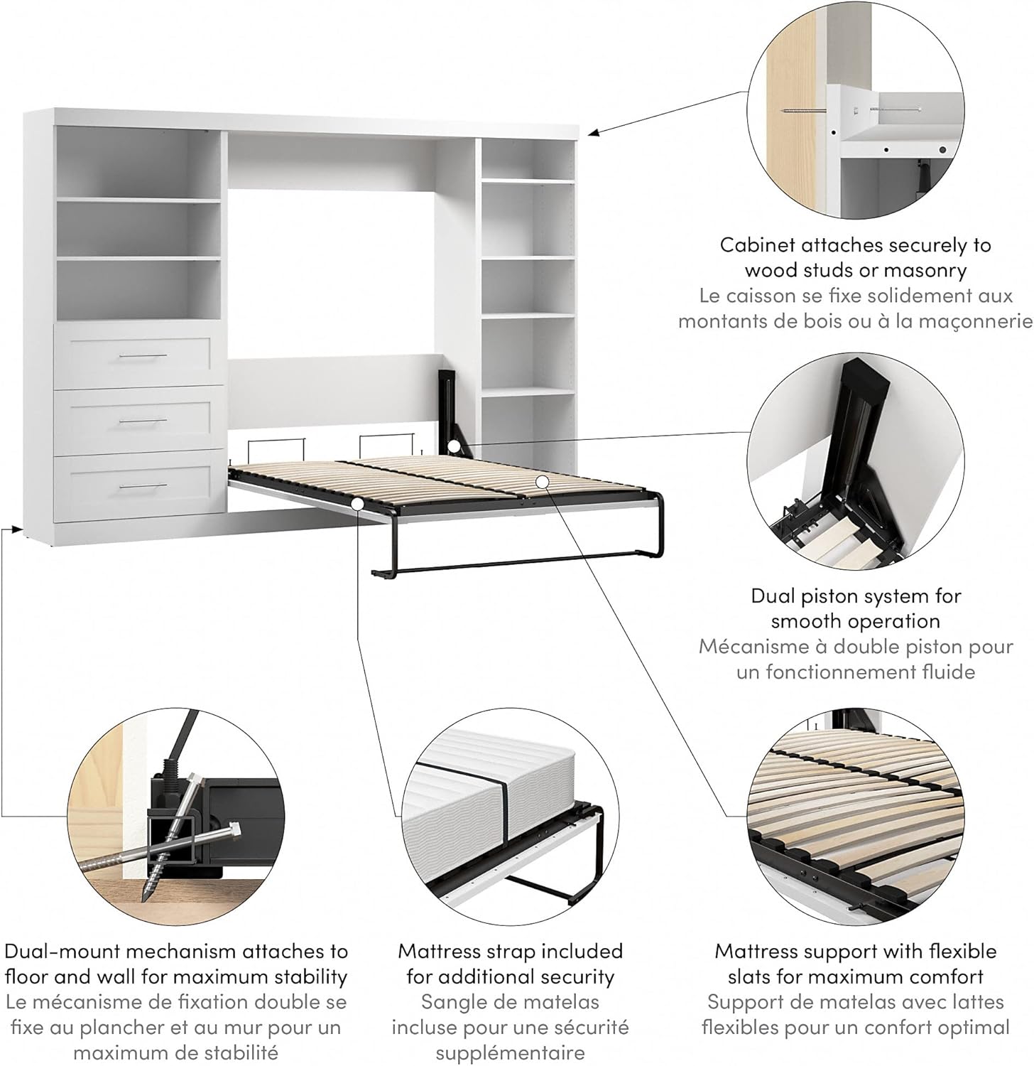 BESTAR Pur Murphy Wall Bed, Full, White B2363