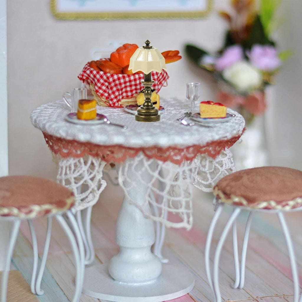 MAGICLULU Metal Table Lamp Dollhouse Miniature LED Lights 3pcs White Vintage Decor Y393226