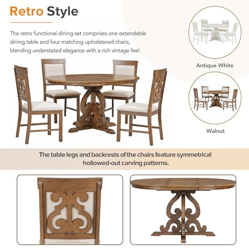 5-Piece Farmhouse Wood Dining Table Set with 4 Upholstered Chairs, Brown R402