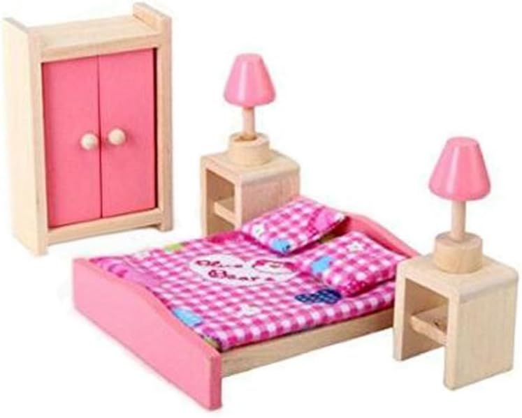 Wooden Dollhouse Furniture Set for Kids, Pink V808