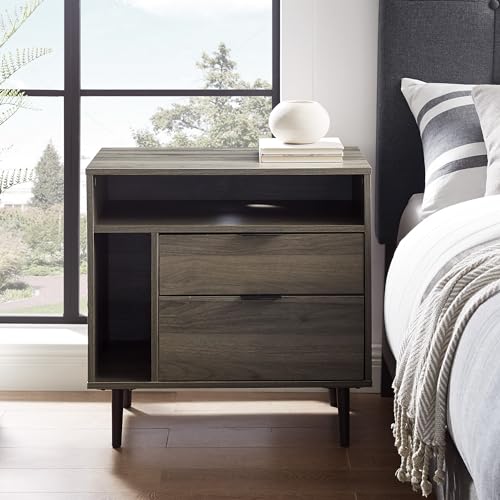 Walker Edison Modern Wood Nightstand with Drawer and Shelf, 25 Inch, Slate Grey V68603