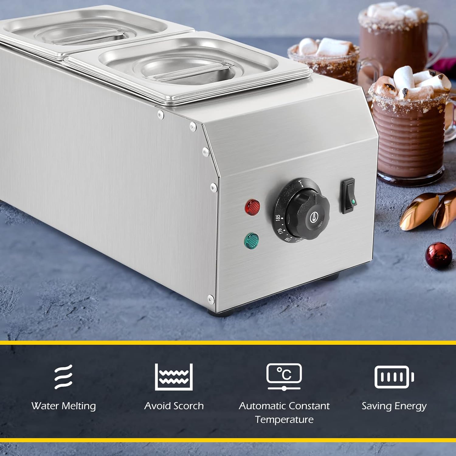 Dyna-Living 2-Tank Chocolate Melting Machine 1000W Electric Chocolate Melter with Temperature Control O82140