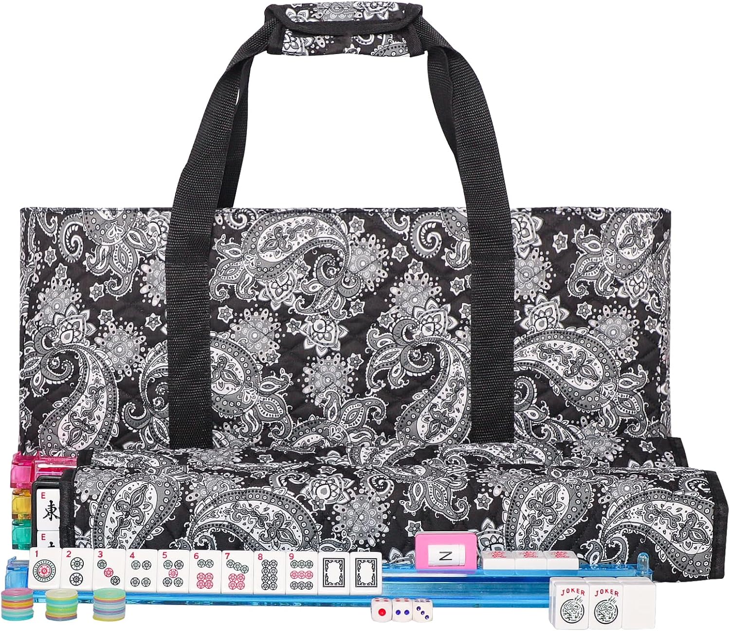 American Mahjong Game Set, 166 White Tiles, 4 Racks, Carrying Bag, Mat with 3 Dice A9540