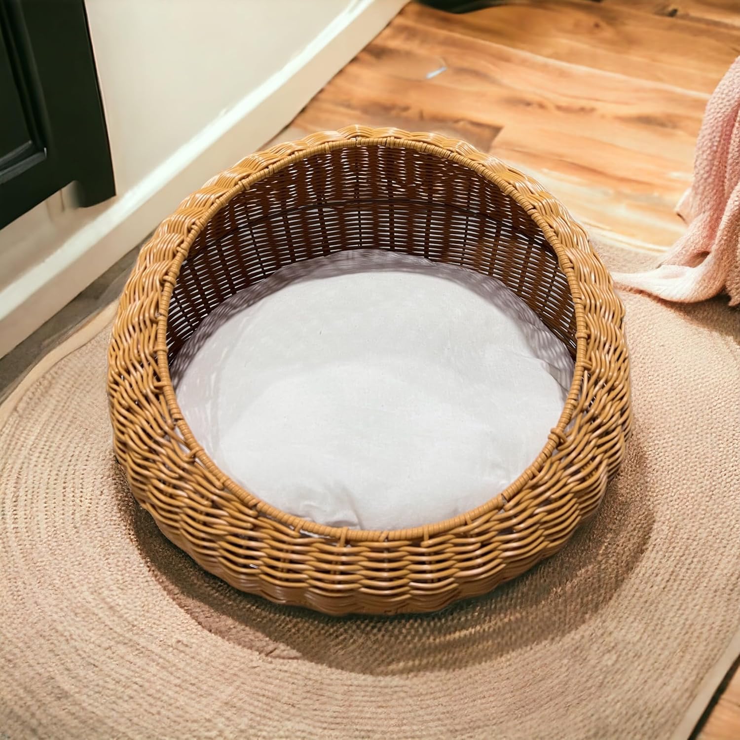Poly Rattan Pet Bed Basket for Small Cats & Dogs with Removable Washable Cushion F174815