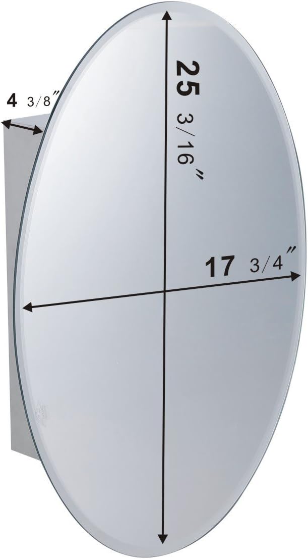 Oval Wall Mounted Medicine Cabinet Brushed Stainless Steel with Mirror 26" x 18" G691298