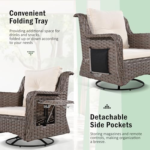 Outdoor Patio Furniture Set with Pet House and Rattan Swivel Rocking Chairs I416112