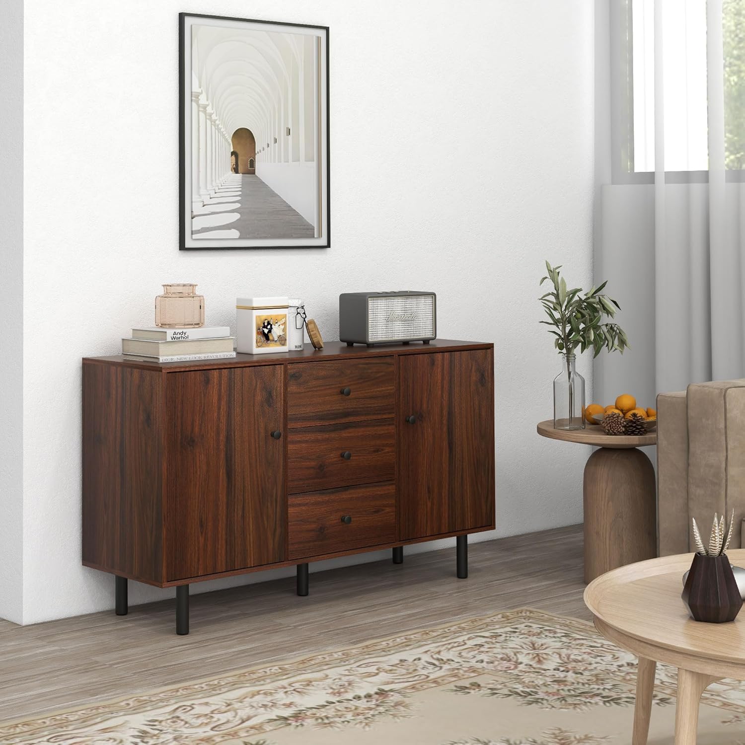 HOMCOM Sideboard Buffet Cabinet with 2 Cupboards, 3 Drawers, Brown X7695