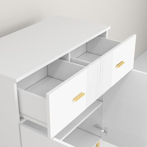 2 Door Sideboard Floor Storage Cabinet with Drawers, White L556