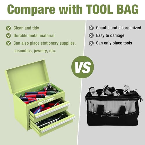 WORKPRO Mini Metal Tool Box with 2 Drawers and Top Storage V906802