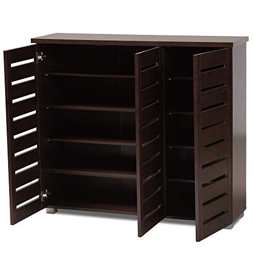 Baxton Studio Adalwin 3-Door Shoe Storage Cabinet, Dark Brown D4034