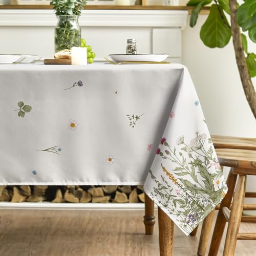 Horaldaily Spring Summer Tablecloth 60x84 Inch Rectangular, Wild Flowers Floral Table Cover C533