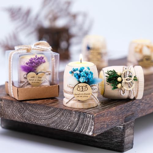 HTF Personalized Wood Tealight Candle Holder Custom Tealight Candle Holder Decorations Wooden Cylinder Candle Holders for Table Centerpiece in Bulk (Dark Brown, Rustic Wedding)