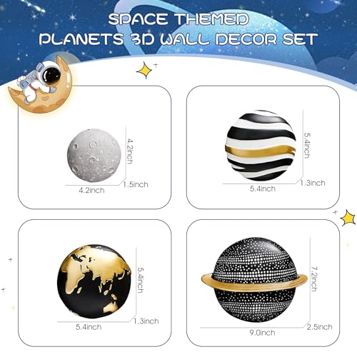 4Pcs Outer Space Planets Wall Decor 3D Sculptures for Kids Room X88172