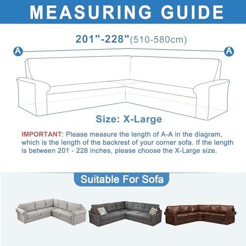 Velvet L Shaped Sofa Cover for Living Room, Non Slip with Elastic Bottom, Dark Brown, X-Large W2268