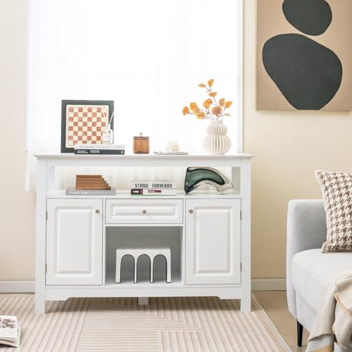 Giantex Bar Cabinet with Storage, 12-Bottle Wine Rack, 2 Doors & Drawer, White B390619