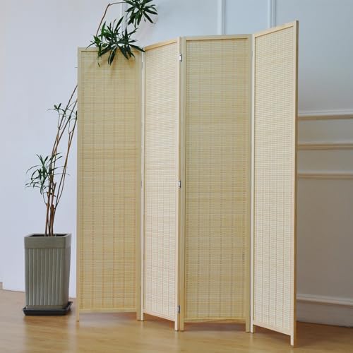 5 Panel Room Divider and Folding Screen Room Divider,Bamboo Room Divider Screen for Room Separation,67" H x 76.75" W