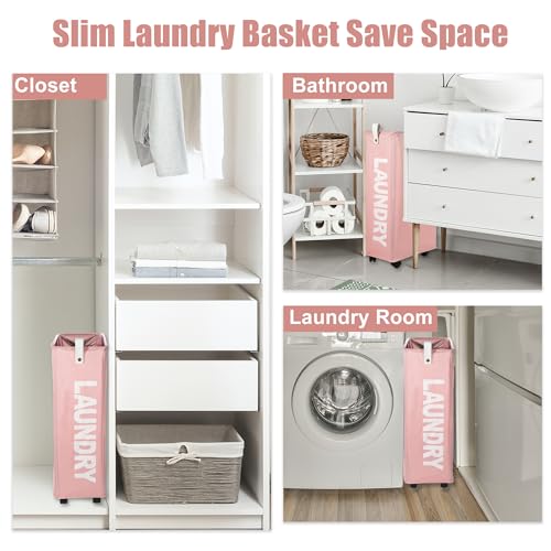 VOCOSTE Rolling Laundry Basket with Wheels, 55L Slim Hamper, Green A193