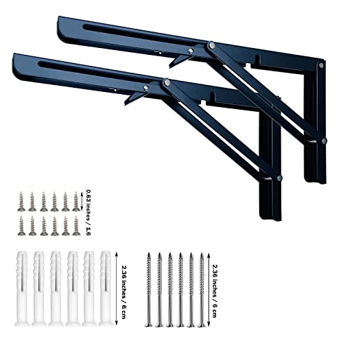 Folding Shelf Brackets 14 Inch Heavy Duty Metal, Black 2 Pack D766