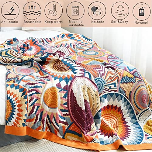 Boho Throw Blanket for Couch Sofa Bed Decor, 100% Cotton, 78x90 inches N267716