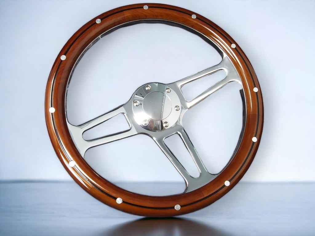 Classic Nostalgia 14" Wood Grain Steering Wheel - 350mm, 3-Spoke Z9604