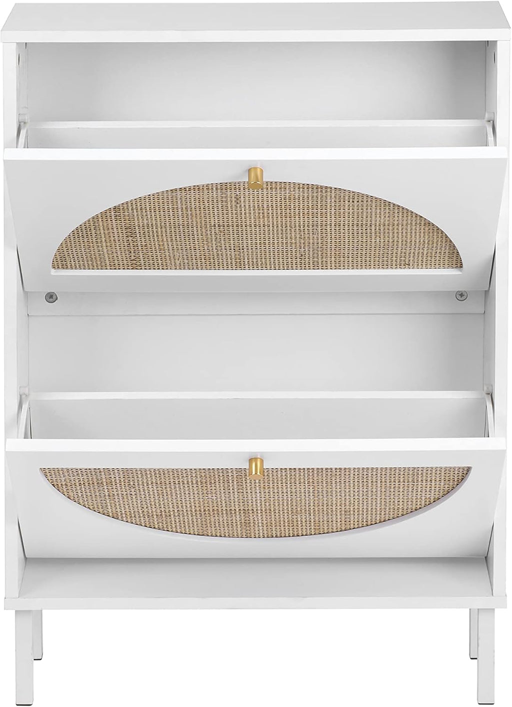 Yoluckea Rattan Shoe Cabinet with 2 Flip Drawers, White X3688