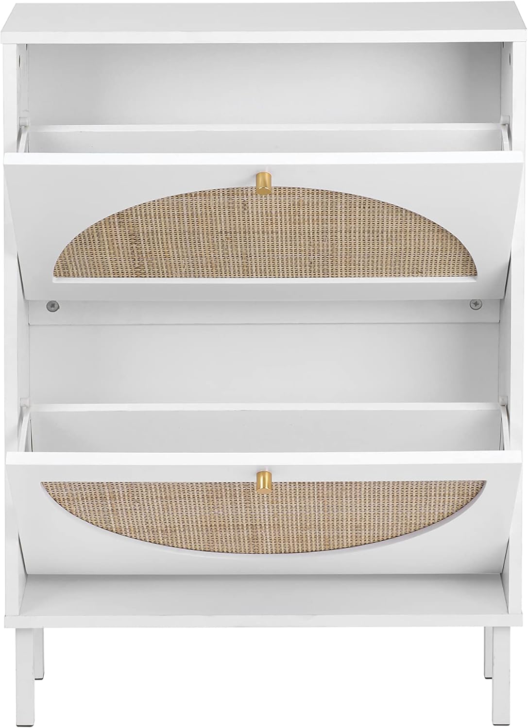 Yoluckea Rattan Shoe Cabinet with 2 Flip Drawers, White X3688