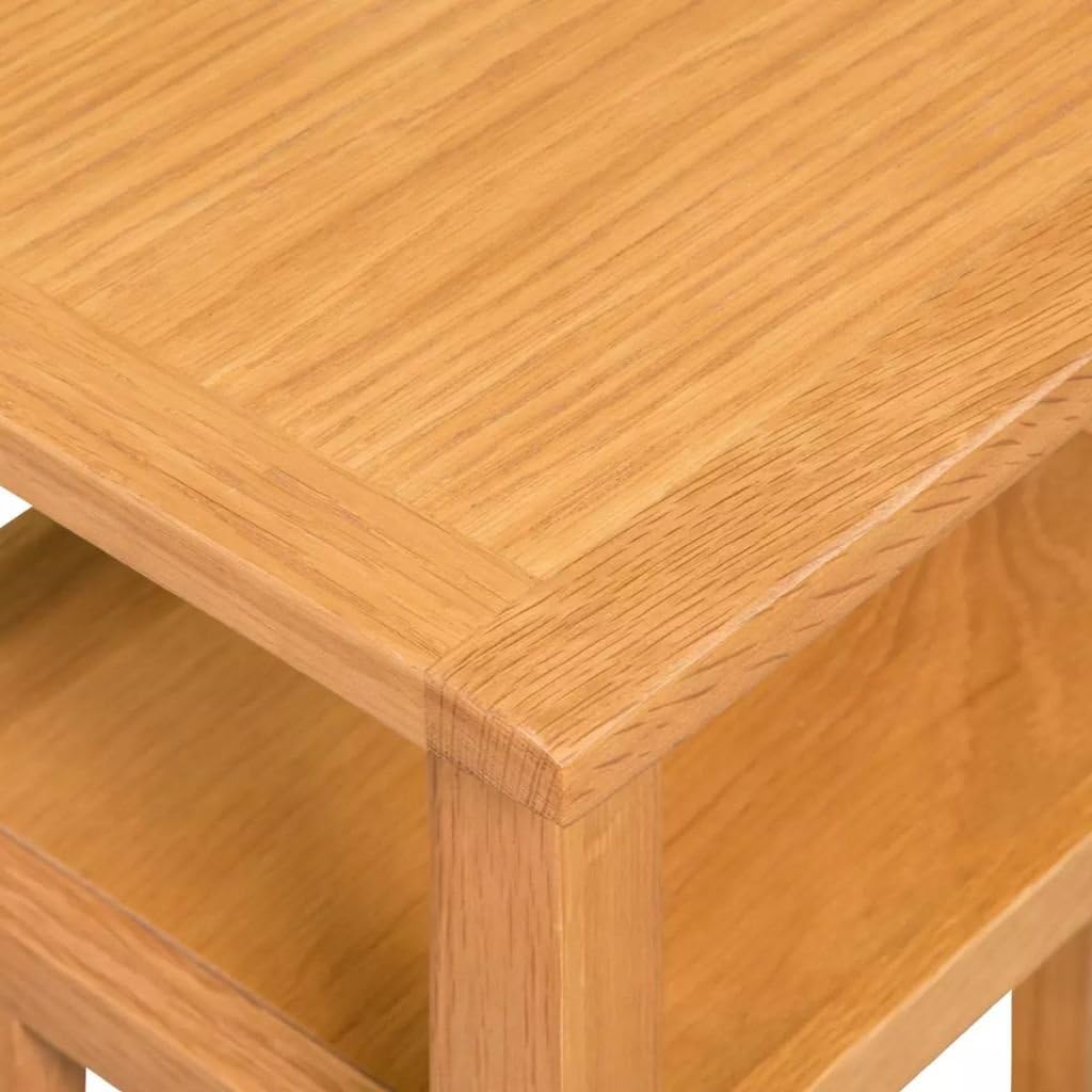 Nightstand with Magazine Shelf, Sturdy Oak Wood End Table W3083