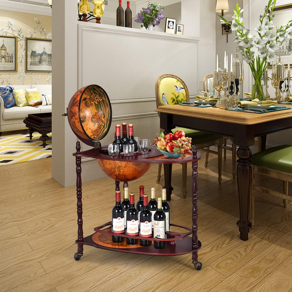 Goplus Globe Bar Liquor Cabinet with Wheels F67900