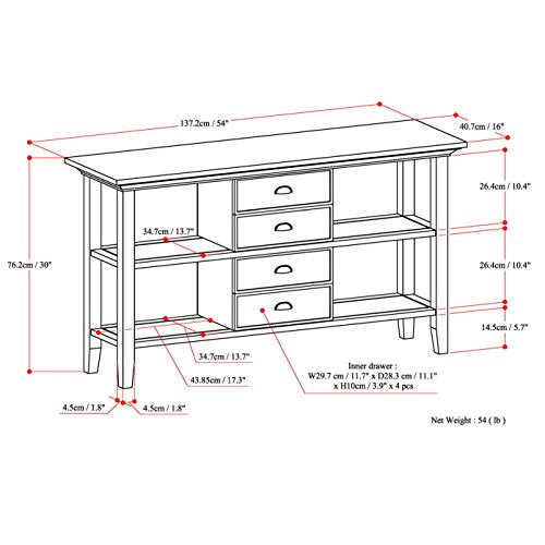 SIMPLIHOME Redmond Solid Wood 54" Console Sofa Table with Storage, Hickory Brown V557618