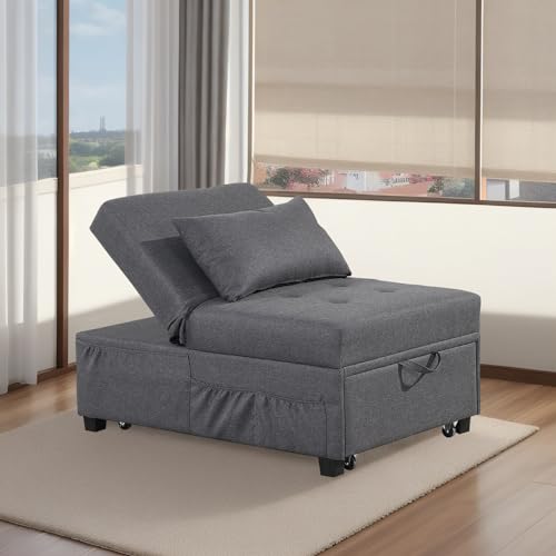 Convertible Sofa Bed 4-in-1 Sleeper Chair with Pillow, Dark Gray L20460